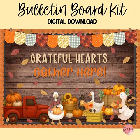 Fall Bulletin Board Kit: Grateful Hearts Goose Theme (PDF, PNG, PPT)