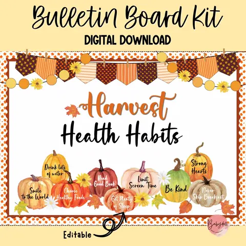 Fall Bulletin Board Kit: Pumpkin Decor, Healthy Habits SEL Display
