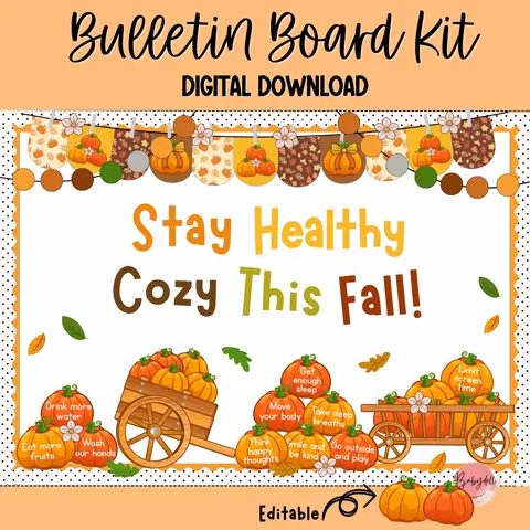 Fall Healthy Habits Bulletin Board Kit: Pumpkin Classroom Decor