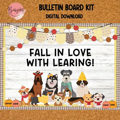 Fall Pups Bulletin Board Kit: Autumn Classroom Decor (Printable Digital Download)