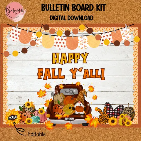 Fall Truck Gnome Bulletin Board Kit: Autumn Classroom Decor (Digital Download)