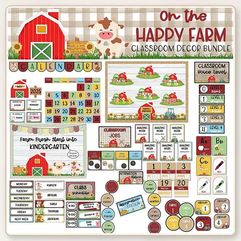 Farm Classroom Decor Bundle Editable Red Barn Back to School Printables