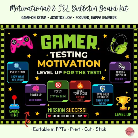 Gamer test prep motivation bulletin board kit for elementary classroom doors
