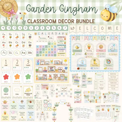 Garden Gingham Decor Bee Theme Editable Classroom Bundle For Back To School