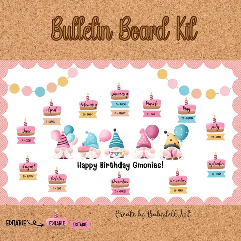 Gnome Birthday Bulletin Board Kit: Editable Classroom Decor