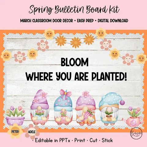 Gnome Bulletin Board Kit Editable Classroom Door Decor Bright Class In Spring