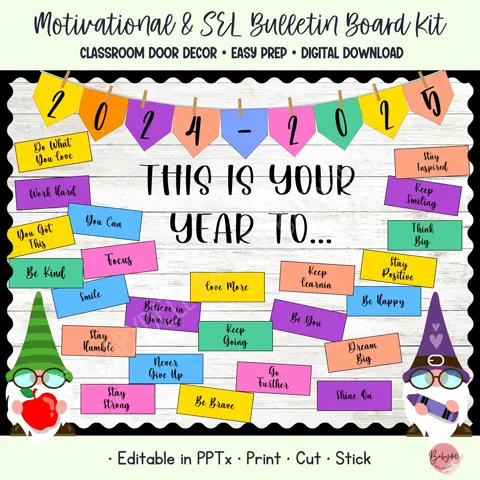 Gnome bulletin board kit with motivational classroom decor and growth mindset SEL display