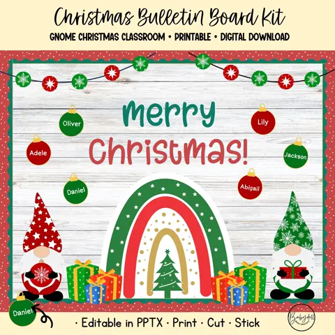Gnome Christmas Bulletin Board Kit for Festive Classroom or Door Decor