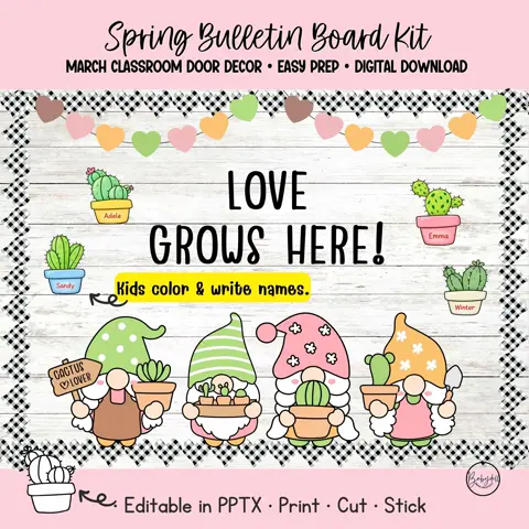 Gnome Spring Door Decor Plant Bulletin Board Kit Love Grows Here