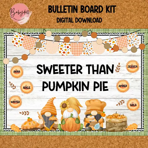 Gnome Thanksgiving Bulletin Board Kit: Editable Fall Classroom Decor (PNG, PDF)