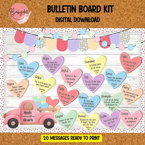 God's Conversation Hearts Bulletin Board Kit: Christian Classroom Decor (Digital Download)