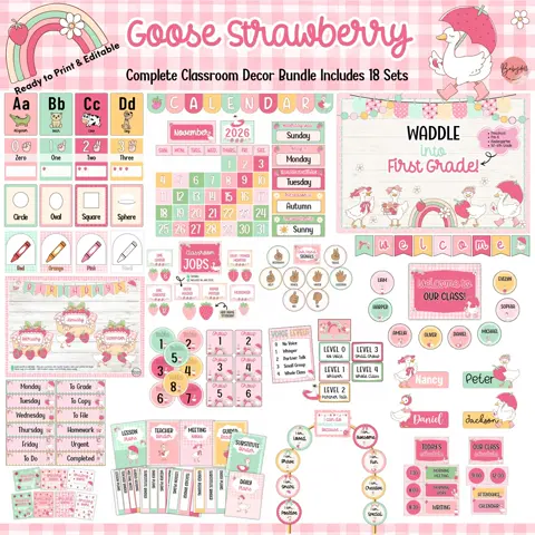 Goose class bundle featuring strawberry decor for a sweet back to school setup
