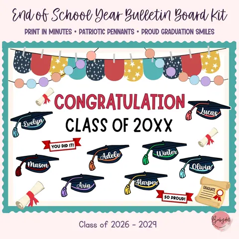Graduation board kit with class of 2026 end of year editable classroom decor