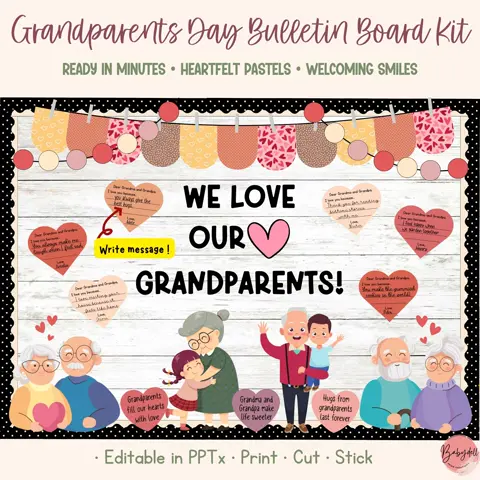 Grandparents board kit and heart writing craft for fall classroom door display