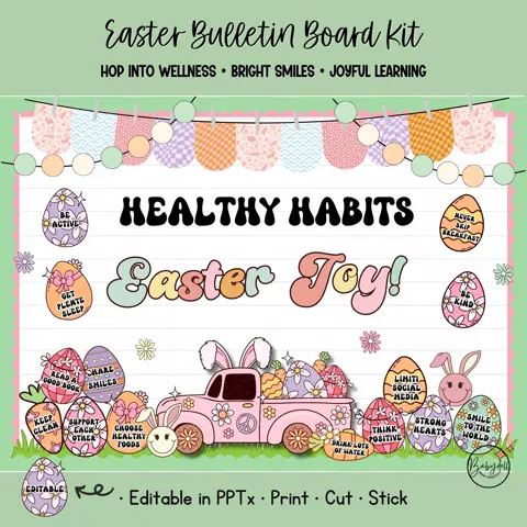 Groovy Easter Bulletin Board Kit Healthy Habits Retro Nurse Office Spring Classroom Decor