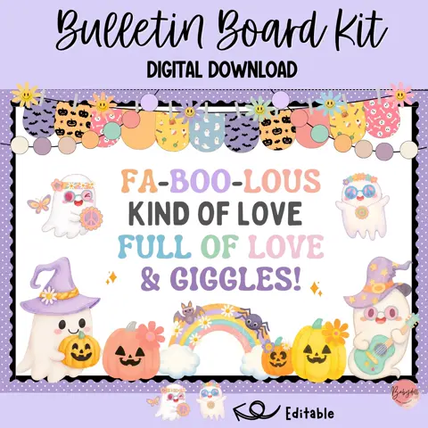 Groovy Ghost Halloween Bulletin Board Kit: Retro Classroom Decor