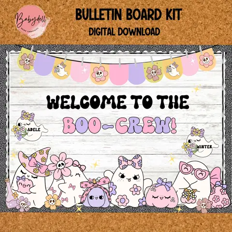 Groovy Ghost Halloween Bulletin Board Kit: Retro Classroom Decor (Digital Download)