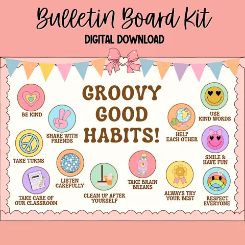 Groovy Good Habits Bulletin Board Kit for a Positive Classroom