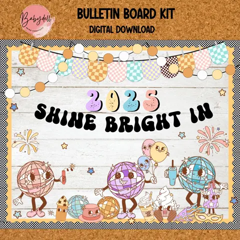 Groovy New Year Bulletin Board Kit: Retro Disco Classroom Decor (Digital Download)