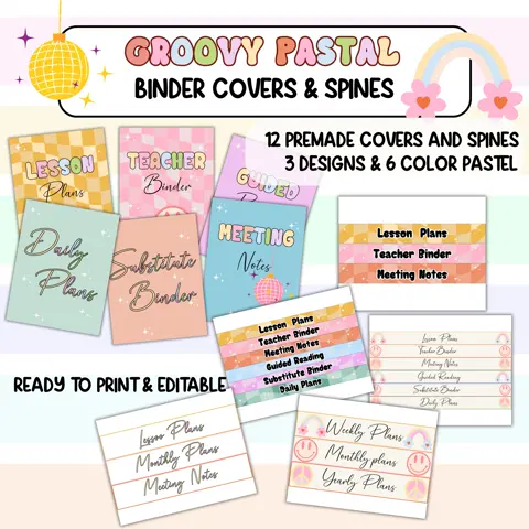 Groovy Pastel Binder Covers: Retro Teacher Organization