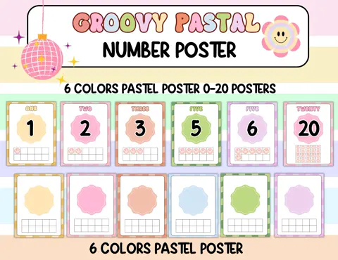 Groovy Pastel Number Posters 0-20: Retro Classroom Decor