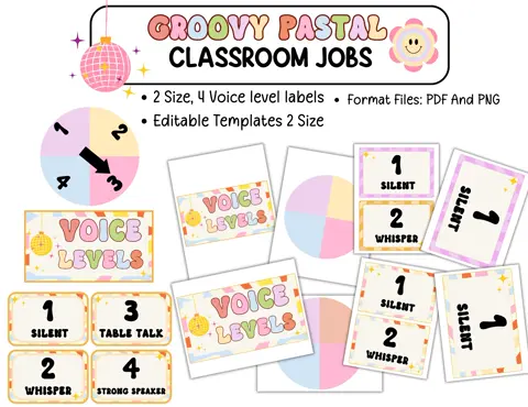 Groovy Pastel Voice Level Chart: Retro Classroom Decor