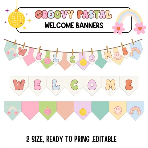 Groovy Pastel Welcome Banner: Retro Classroom Decor