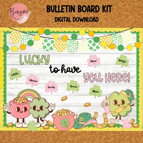 Groovy St Patricks Day Bulletin Board Kit Retro Decor Lucky To Have You Here