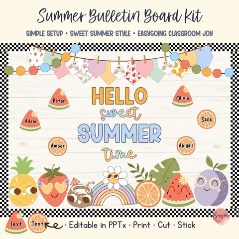 Groovy Summer Decor Fruit Bulletin Board Kit Editable Student Names