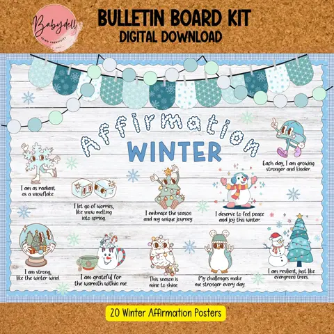 Groovy Winter Affirmation Bulletin Board Kit | Retro Positive Affirmations | Mental Health Awareness Classroom Decor