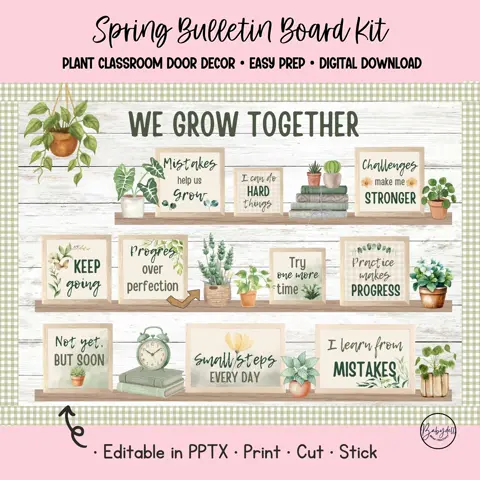 Growth Mindset Bulletin Board Kit Spring Classroom Decor Calming Watercolor Plant Theme
