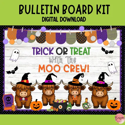 Halloween Bulletin Board Kit: Spooky Highland Cow Classroom Decor (Digital Download)