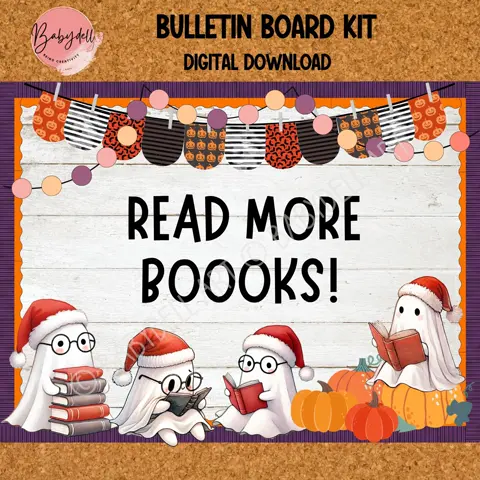 Halloween Reading Bulletin Board Kit: Ghost Book Theme (Digital Download)