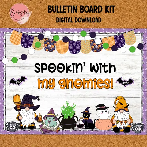 Halloween Witch Gnome Bulletin Board Kit: Spooky Classroom Decor (Digital Download)