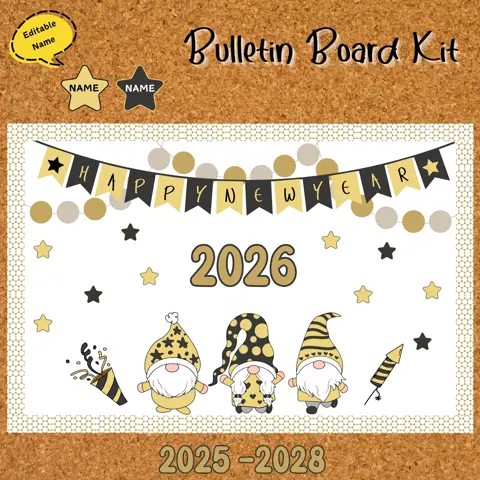 Happy New Year Gnome Bulletin Board Kit for Winter Classroom Decor
