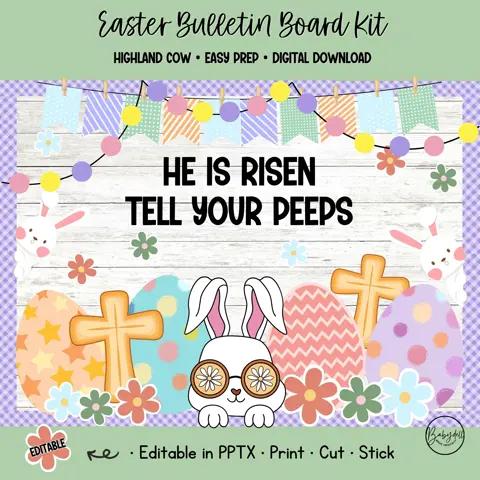 He Is Risen Bulletin Board Kit for Christian Easter Decor with Funny Peeps Pun