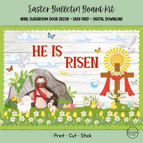 He Is Risen Easter Bulletin Board Kit Christian Sunday School Decor