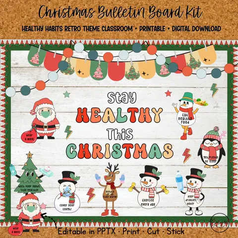 Healthy Habits Christmas Bulletin Board for a Retro Holiday Classroom