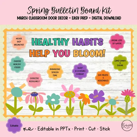 Healthy Habits Decor Spring Bulletin Board Kit School Nurse Wellness Display