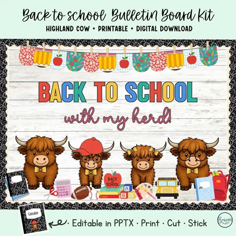 Highland Cow Back to School Bulletin Board Kit Farm Classroom Door Decor Welcome Sign
