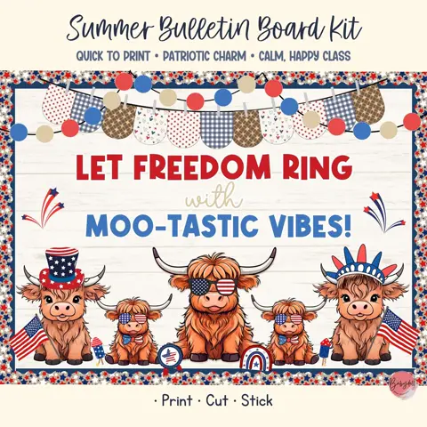 Highland Cow Board Kit 4th Of July Patriotic Summer Classroom Decor