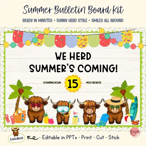 Highland Cow Board Kit for Summer Countdown and Classroom Decor