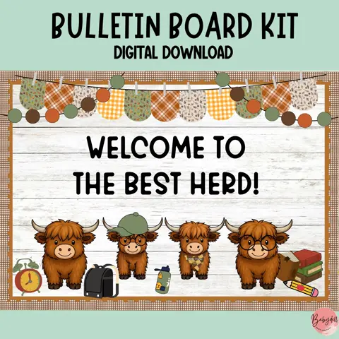 Highland Cow Bulletin Board Kit Back to School Classroom Decor Farmhouse Door