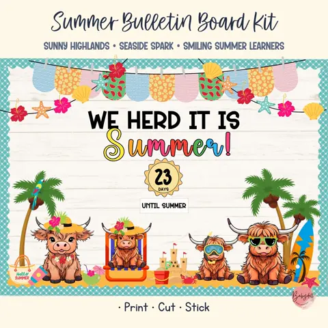 Highland Cow Decor Summer Bulletin Board Kit for Beach Classrooms