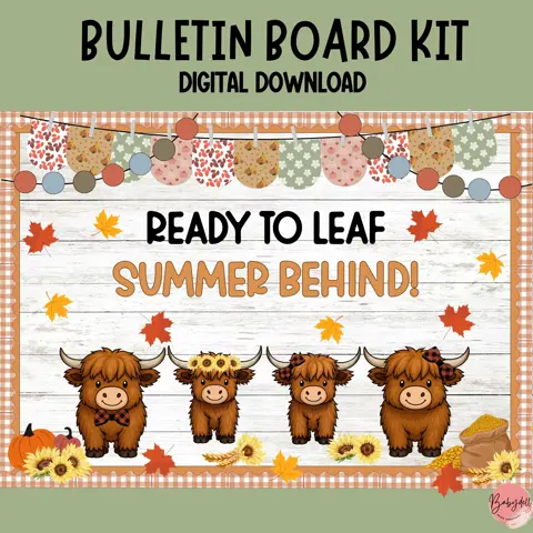 Highland Cow Fall Classroom Decor: Farmhouse Bulletin Board Kit (Printable PDF & PNG Files)