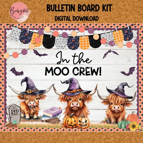 Highland Cow Halloween Bulletin Board Kit: Farmhouse Classroom Decor (Digital Download)
