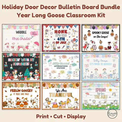 Holiday Bulletin Board Bundle with Editable Year-Round Silly Goose Classroom Decor