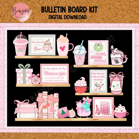 Hot Cocoa Christmas Bulletin Board Kit: Pink Classroom Decor (Digital Download)