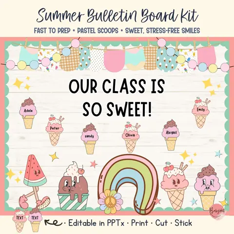 Ice Cream Board Kit Groovy Summer Classroom Decor For Elementary Teachers