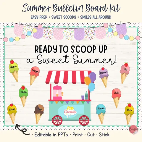 Ice Cream Bulletin Board Kit Summer Classroom Decor Editable Printable